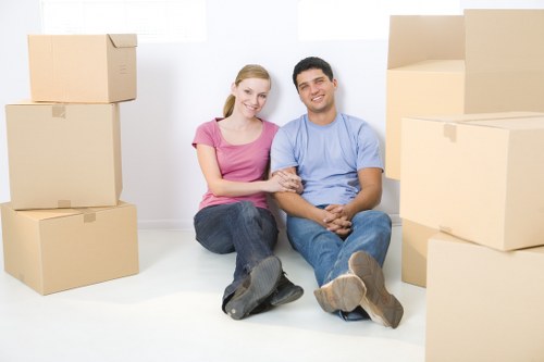Packed boxes and furniture prepared for collection in Finchley